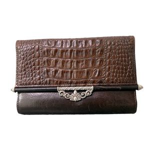 Brighton Leather Wallet Organizer Purse Croc Embossed Western Cowgirl Brown